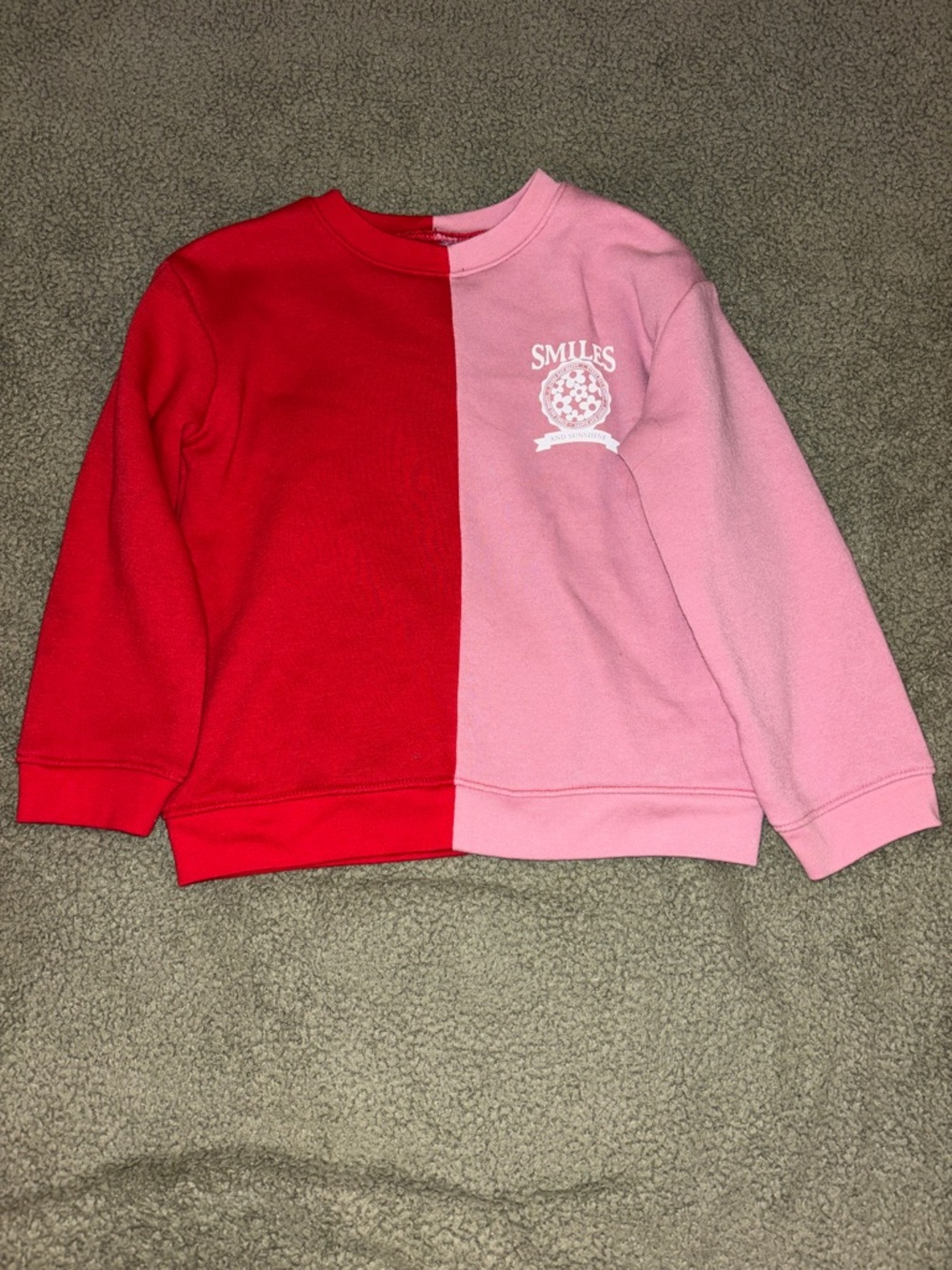okie dokie Two-Tone Red and Pink 'Smiles' Crewneck Sweatshirt